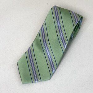 Michael Michael Kors Silk Tie Green Blue White Stripe Repp Necktie 58 x 3.5